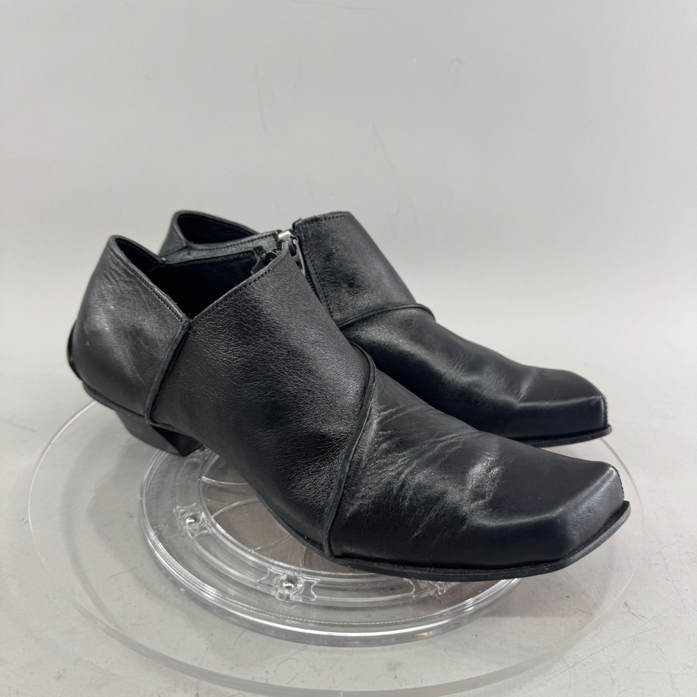 Cydwoq Womens Vintage Leather Square Toe Ankle Boots Block Heel Black Size 39